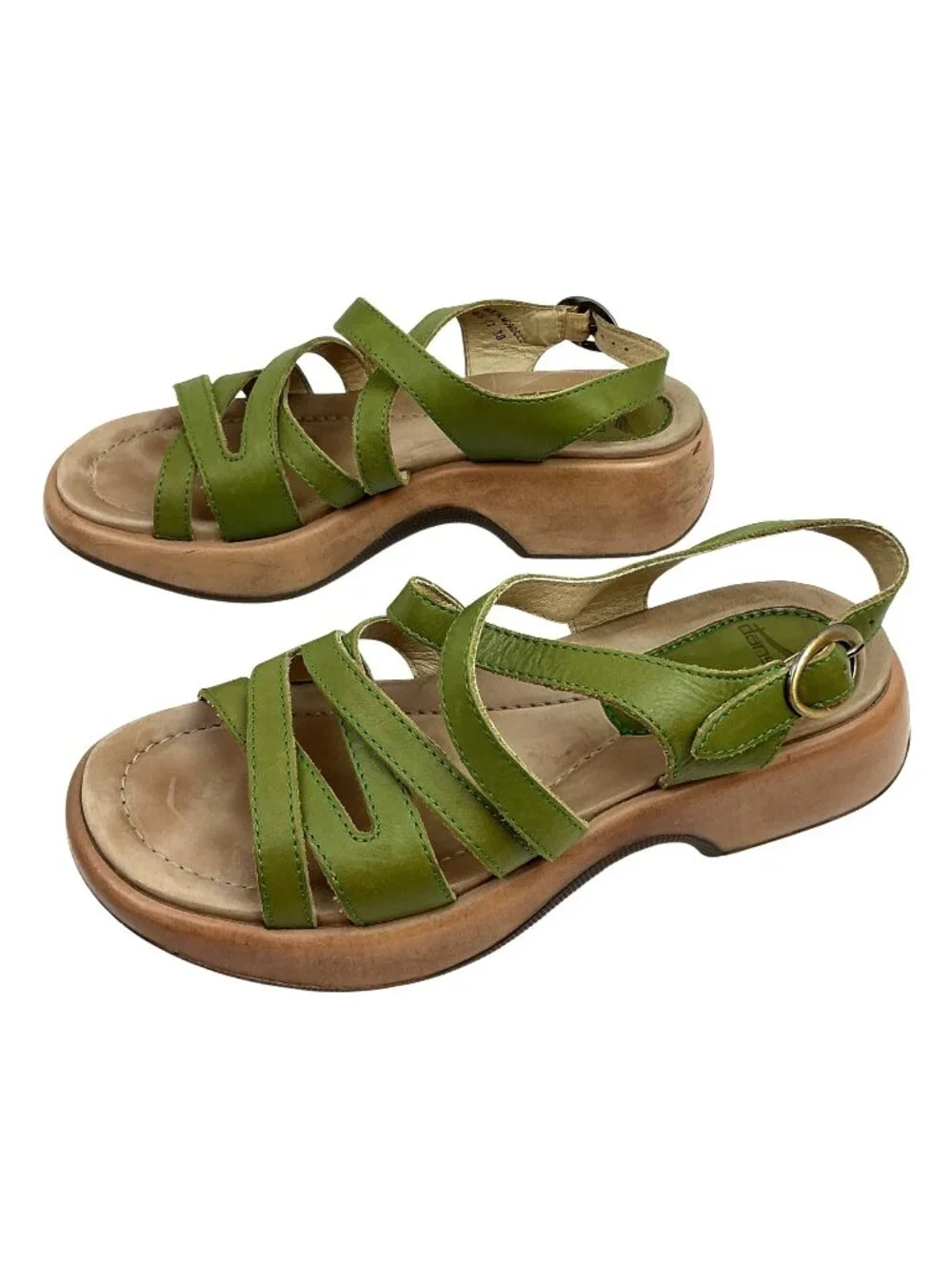 Dansko Lolita Strappy Leather Slingback Platform Sandals Women 7.5-8 Olive Green